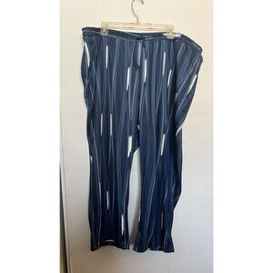 Women's Blue White Striped Straight Elastic Waist Polyester Pants Plus Size 22